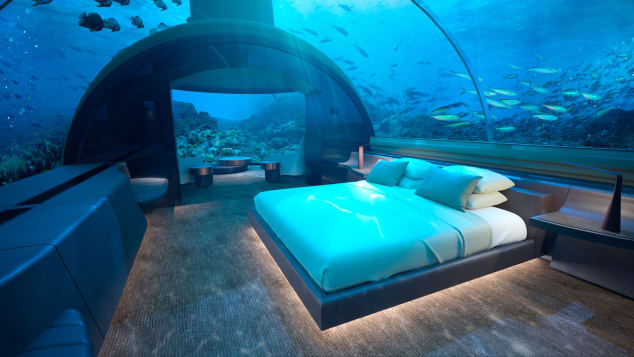 two-story hotel villa that is partly submerged 16.4 feet beneath the Indian Ocean