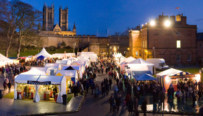 Stalls at Lincoln Christmas Market