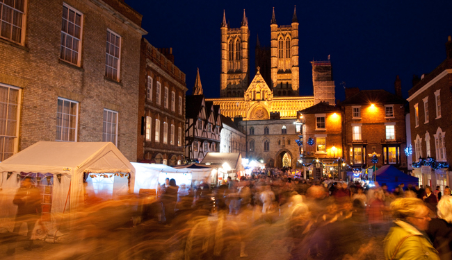 Lincoln Cathedral at Lincoln Christmas Market