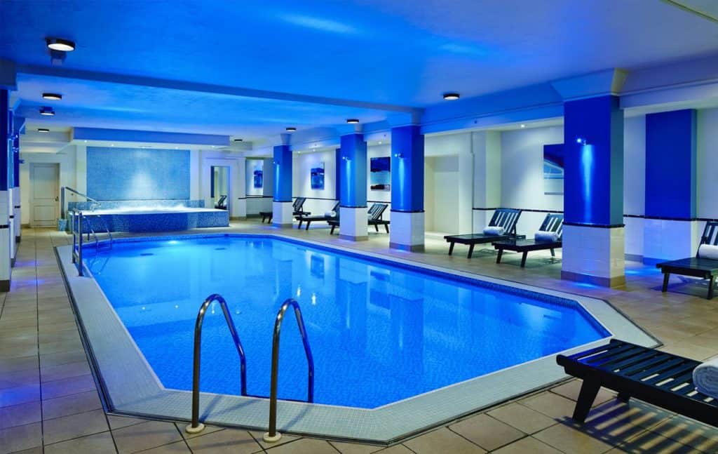 Large Swimming Pool with Lounges at Family-friendly Birmingham Marriott Hotel