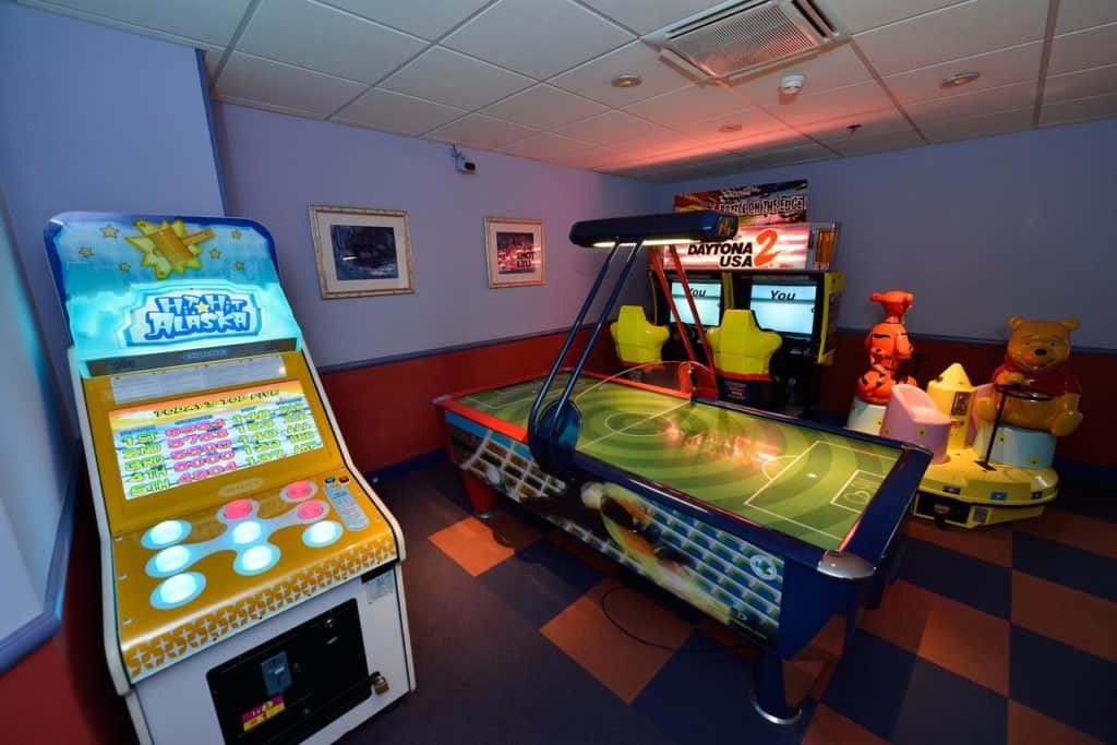 Gaming Room at kid-friendly Disneyland Hotel located inside DIsneyland Paris