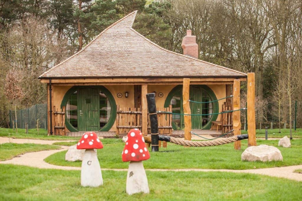 Exterior view of one of Enchanted Village Woodland lodges