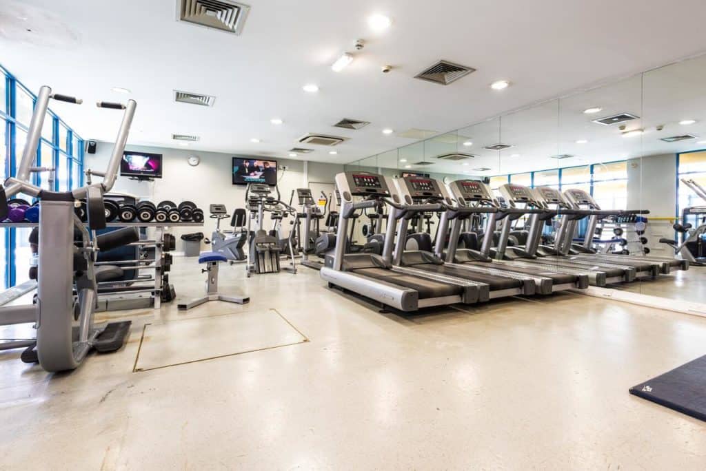 Treadmills inside the gym of family-friendly Holiday Inn Chester South