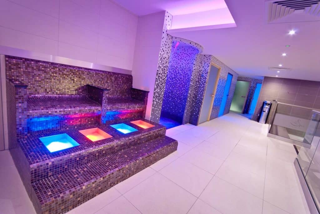 Colorful lights in the Spa area at The Suites Hotel & Spa