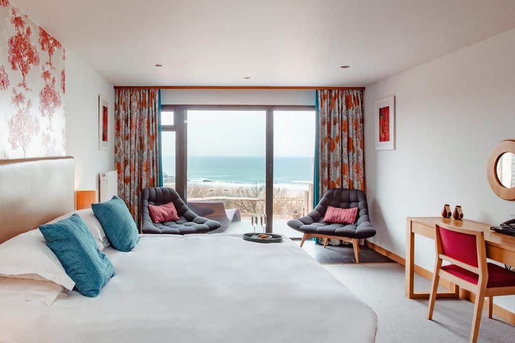 view from your hotel room to the beach and sea at the Bedruthan Hotel & Spa