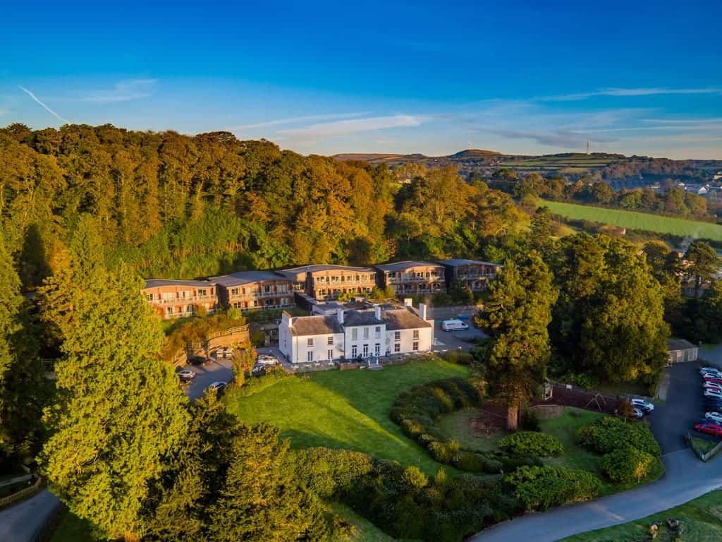 Bird's eye view of the spa and estate for The Cornwall Hotel