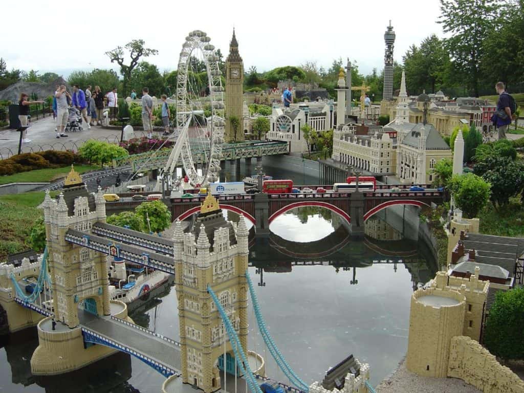 kids with their families looking at london's famous buildings in miniature form at miniland inside legoland windsor