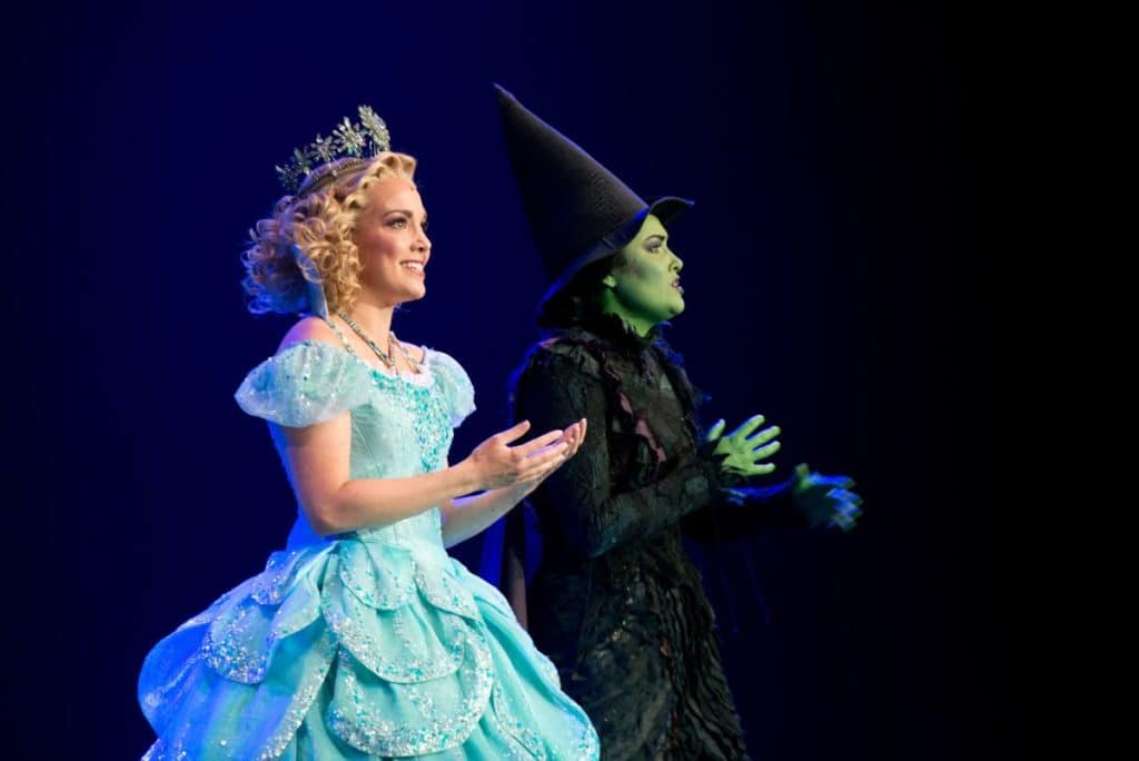 glinda and elphaba wicked witch of the west from wicked london theatre show for kids