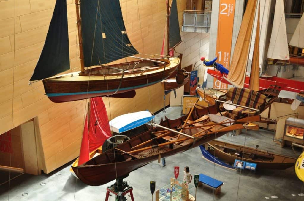 View of boats at the National Maritime Museum in Cornwall