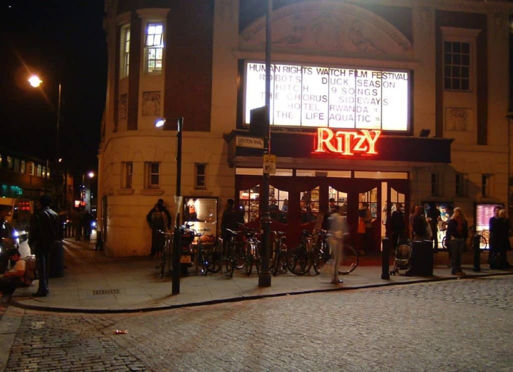 night time view of the beautiful old-school family-friendly ritzy cinema in brixton