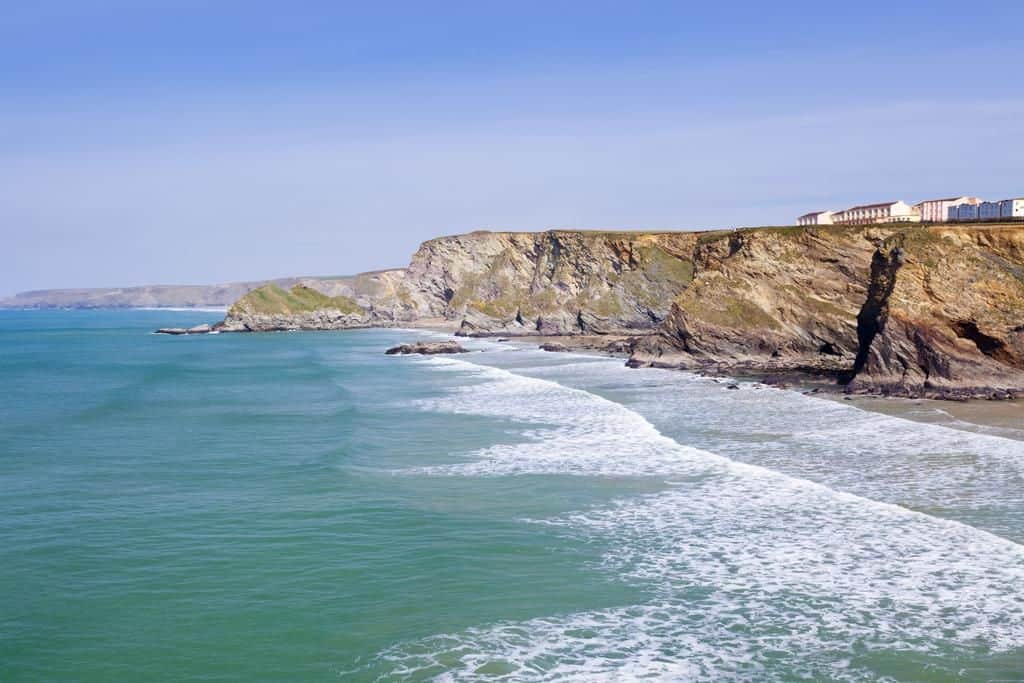 Stunning view from the sea of the Sands Resort child friendly hotel in Newquay