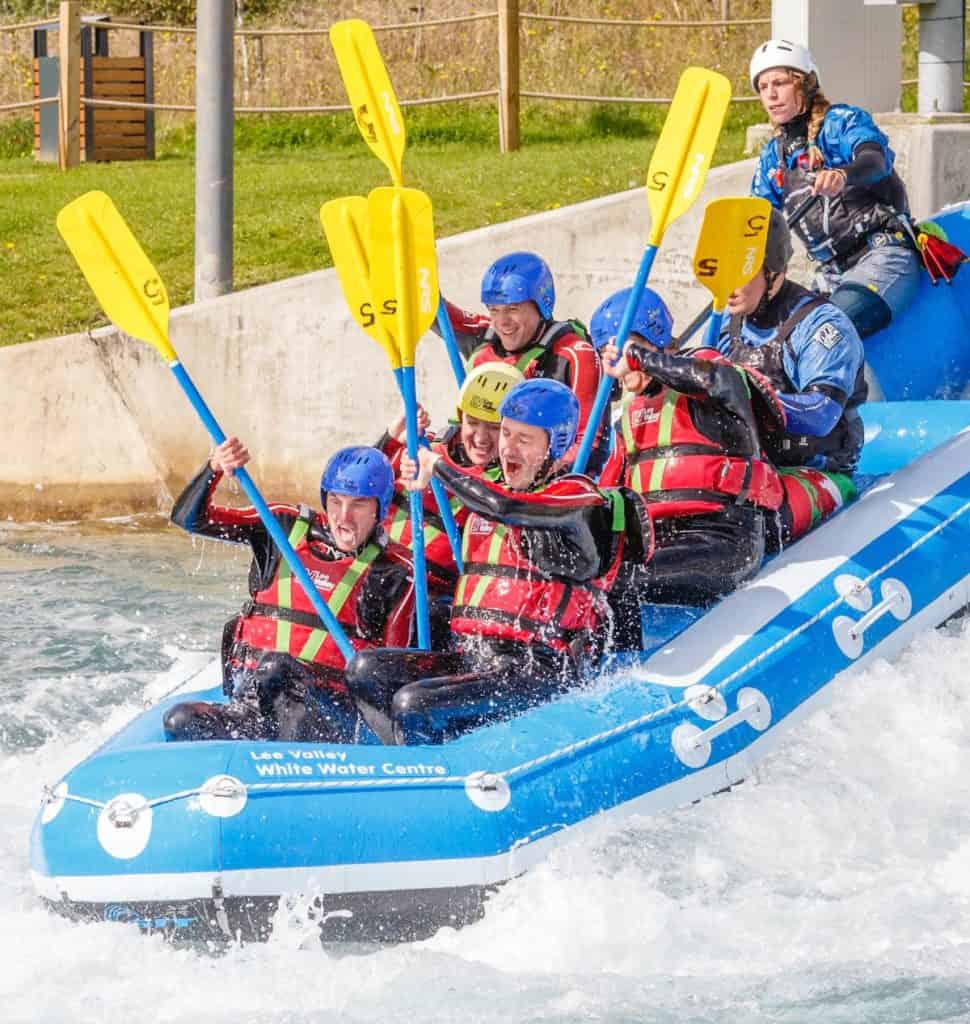 teenagers experience a thrilling white water rafting ride at the lee valley white water centre