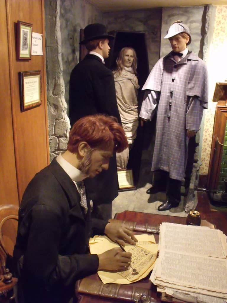 wax figures at the home of the world famous detective at the sherlock holmes museum