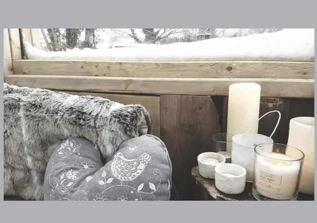 the bar area all cosy with snow