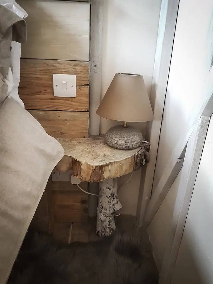 handmade toadstool bedside tables and handmade pottery lampbase by Siobhan's mother