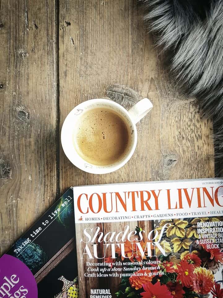 Autumn coffee time- close up of the wooden hut floor