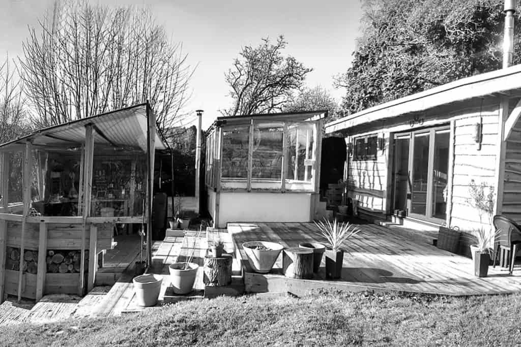 The complete HOF Hut 'unit'- hut, hot tub, decking and bar area