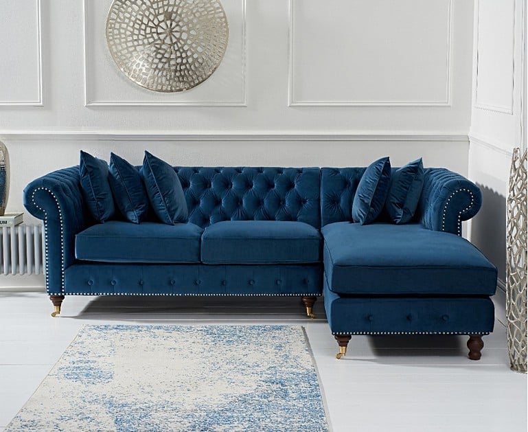 Flora Blue Velvet Chesterfield Corner Sofa