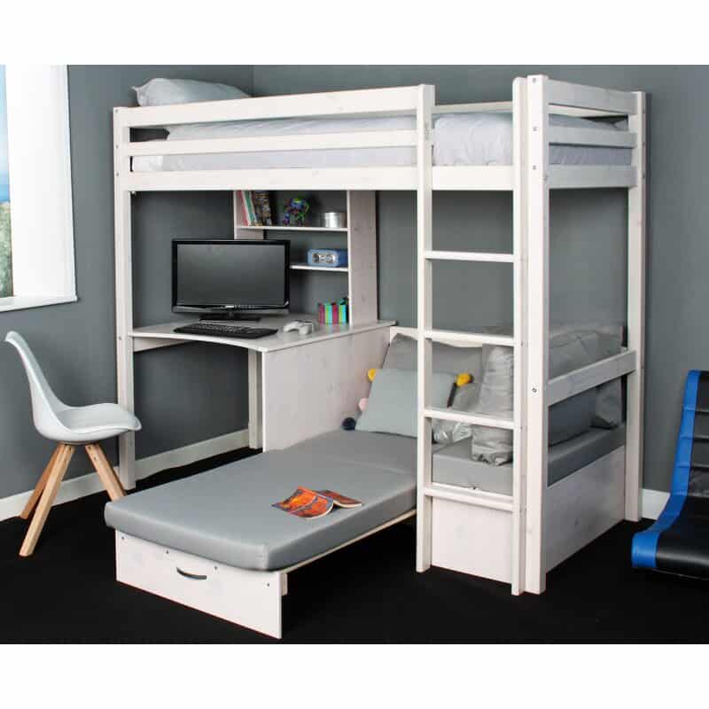 Cutler High Sleeper Bed with Shelf, Desk & Futon