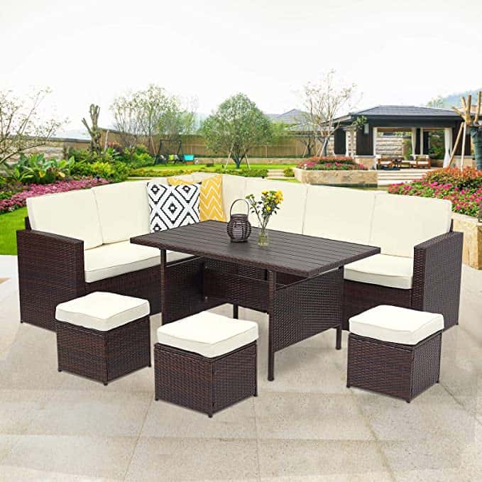 Wisteria Lane 7pcs Rattan Corner Sofa Dining Set