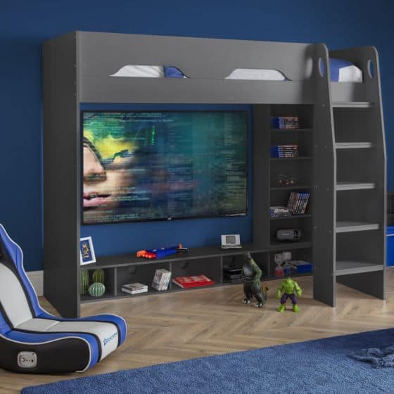 Galaxy Grey Wooden Gaming High Sleeper Frame (Happy Beds)