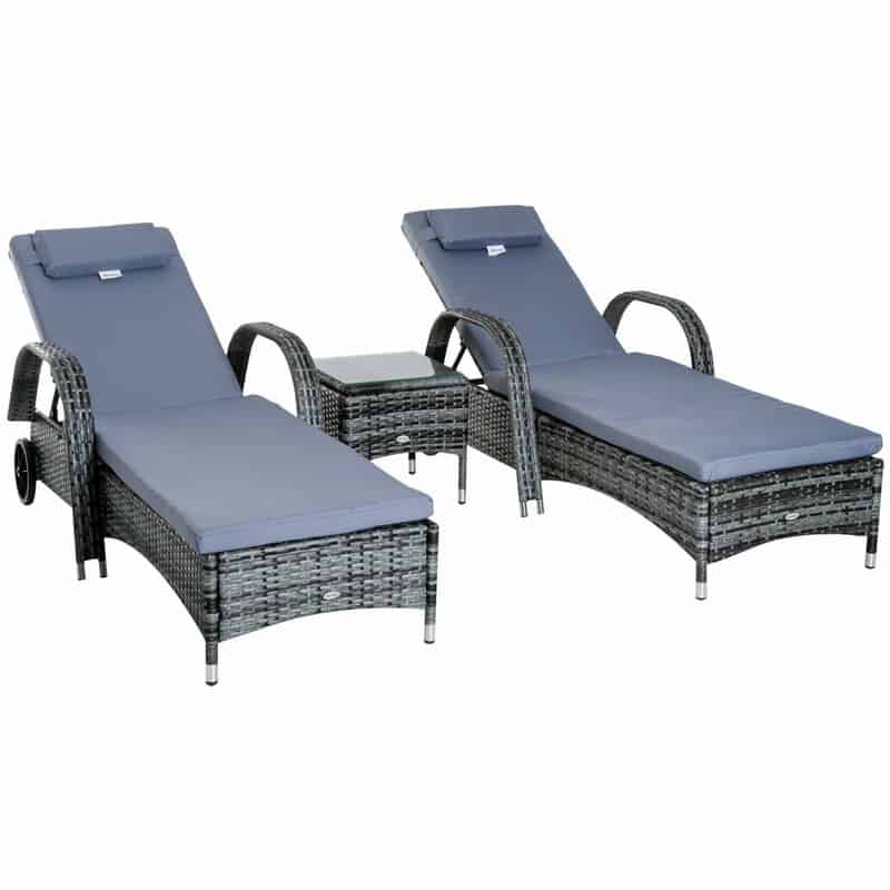 Barkhamsted Reclining Sun Lounger Set With Cushions and Table (Wayfair)