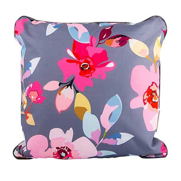 Gardenia Grey Floral and Stripe Cushion (Dunelm)