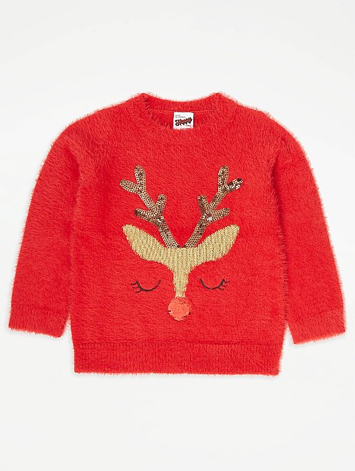 Red Reindeer Eyelash Texture Christmas Jumper (Asda)