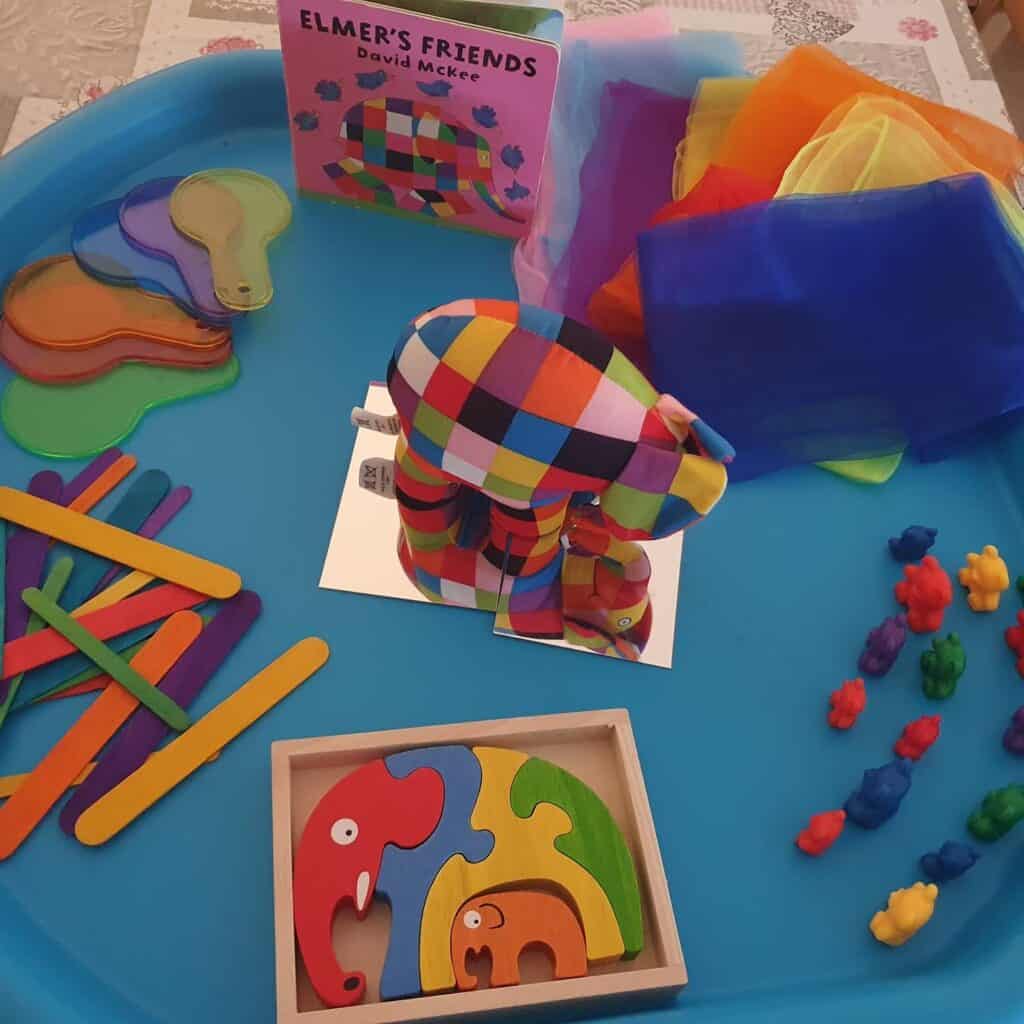 Elmer the Elephant tuff tray